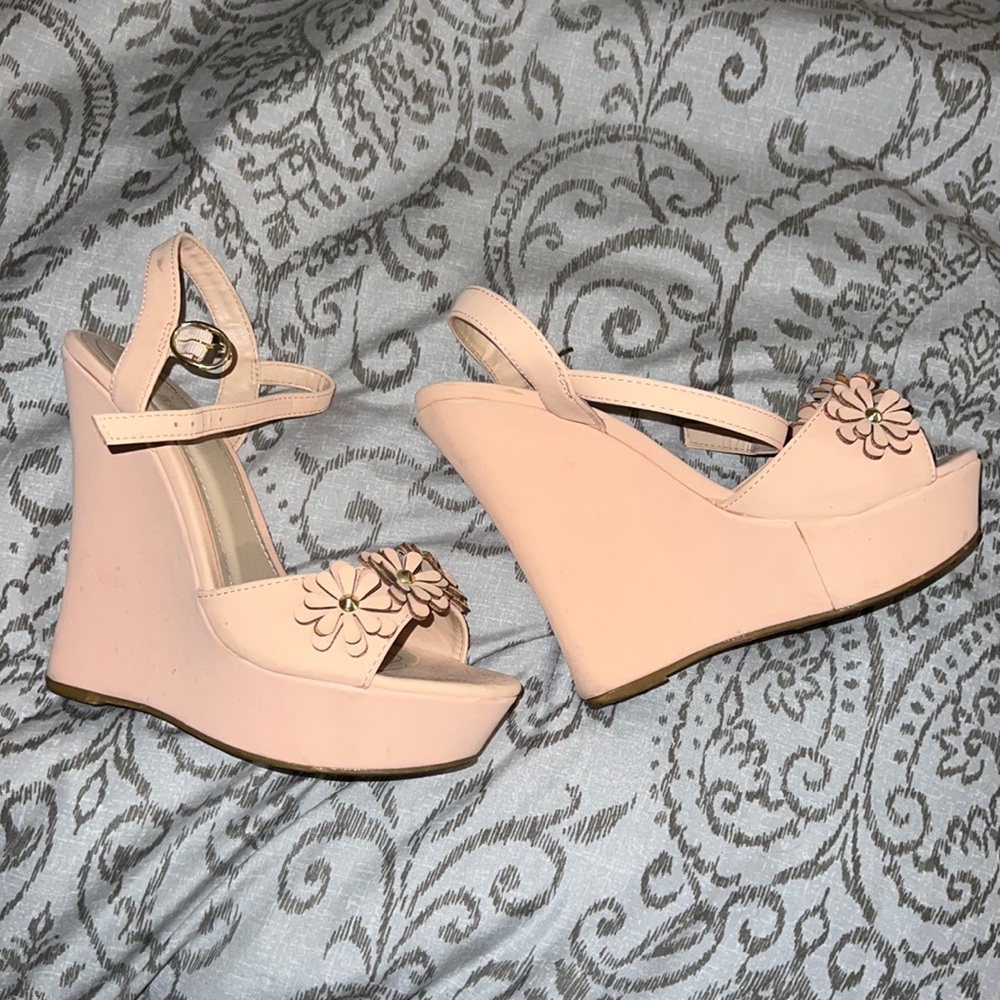 Light pink wedge heels